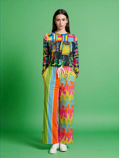 Spring Rain Rugby Stripe Eco-Poly Wide Leg Pants