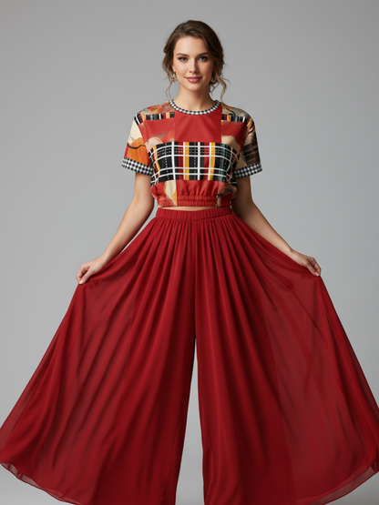 Springtime in Asia in Floral Stripes Eco-Poly Short Sleeve Cropped Pullover