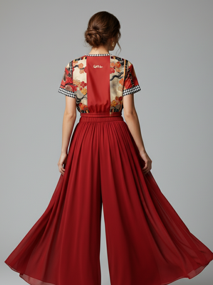 Springtime in Asia in Floral Stripes Eco-Poly Short Sleeve Cropped Pullover