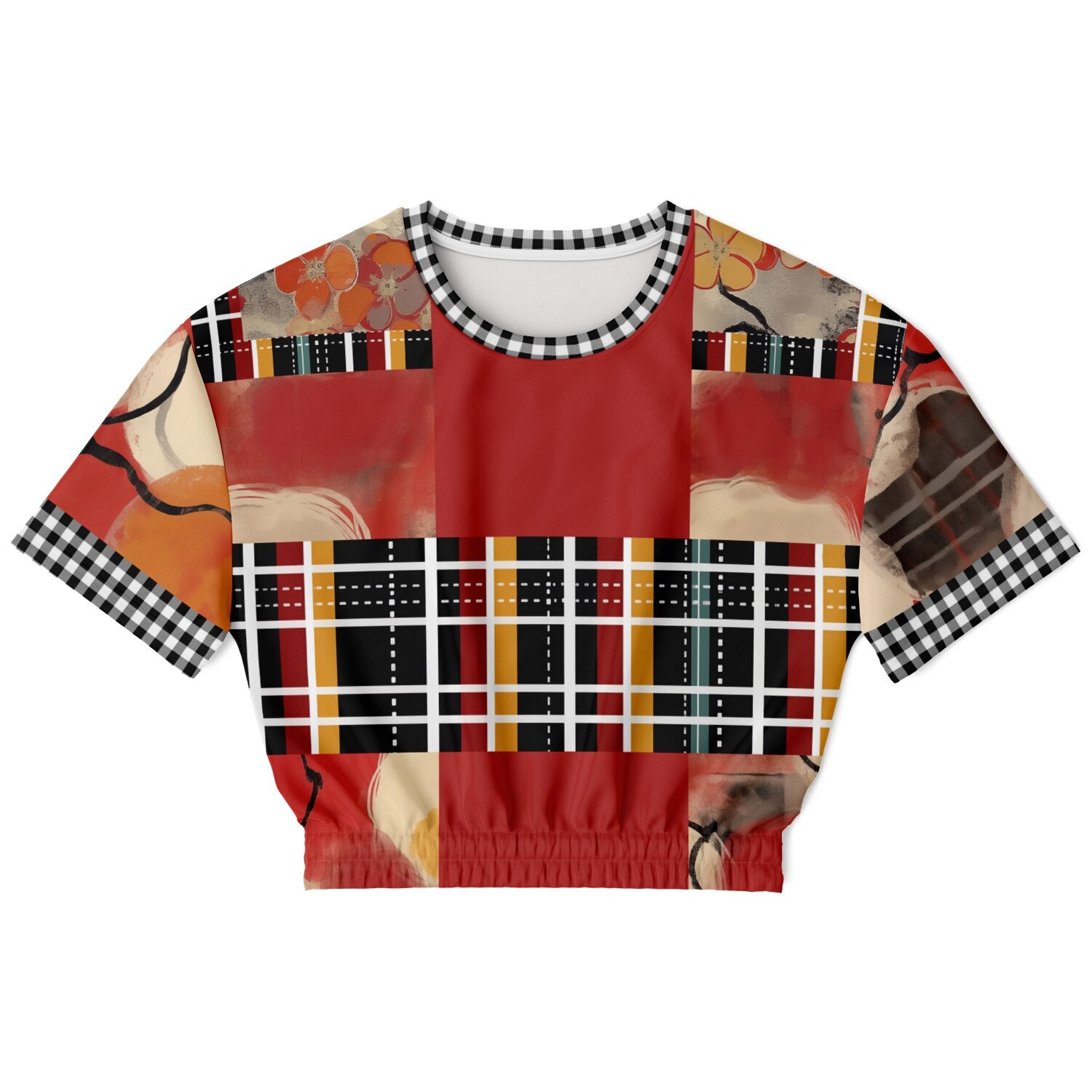 Springtime in Asia in Floral Stripes Eco-Poly Short Sleeve Cropped Pullover