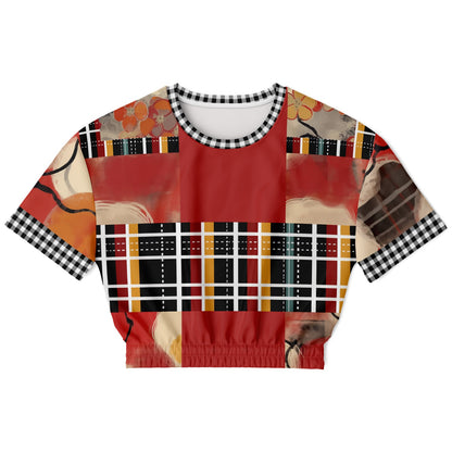 Springtime in Asia in Floral Stripes Eco-Poly Short Sleeve Cropped Pullover