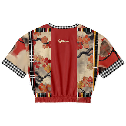 Springtime in Asia in Floral Stripes Eco-Poly Short Sleeve Cropped Pullover