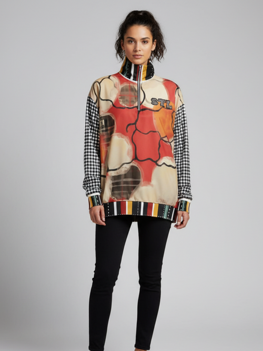 Springtime in Asia in Floral Stripes Heavyweight Oversized Quarter Zip Sweatshirt