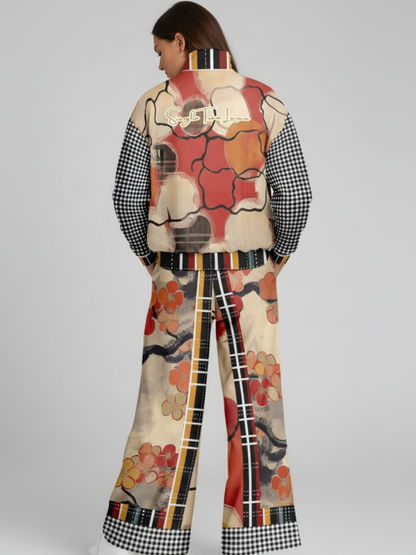 Springtime in Asia in Floral Stripes Heavyweight Oversized Quarter Zip Sweatshirt