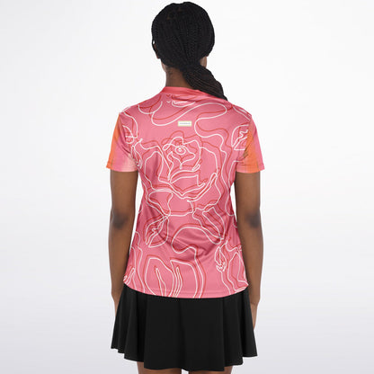 Sunsets in Coral Gables Abstract Floral Mandarin Collar Ladies Polo Golf Shirt