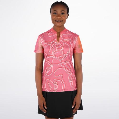 Sunsets in Coral Gables Abstract Floral Mandarin Collar Ladies Polo Golf Shirt