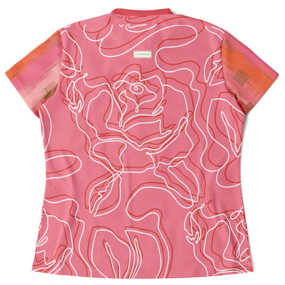 Sunsets in Coral Gables Abstract Floral Mandarin Collar Ladies Polo Golf Shirt