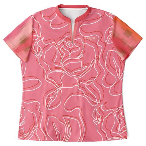 Sunsets in Coral Gables Abstract Floral Mandarin Collar Ladies Polo Golf Shirt