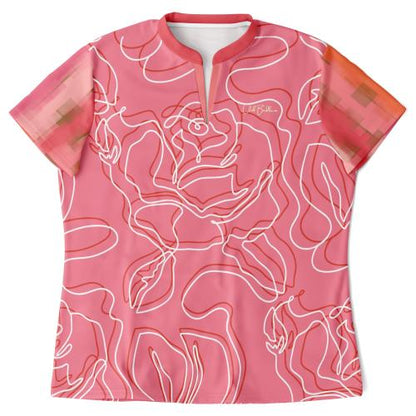 Sunsets in Coral Gables Abstract Floral Mandarin Collar Ladies Polo Golf Shirt