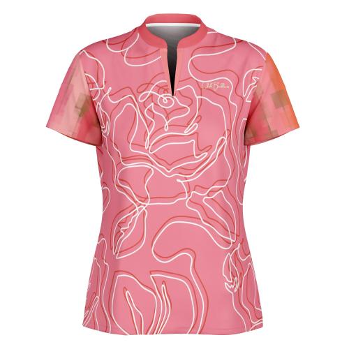 Sunsets in Coral Gables Abstract Floral Mandarin Collar Ladies Polo Golf Shirt