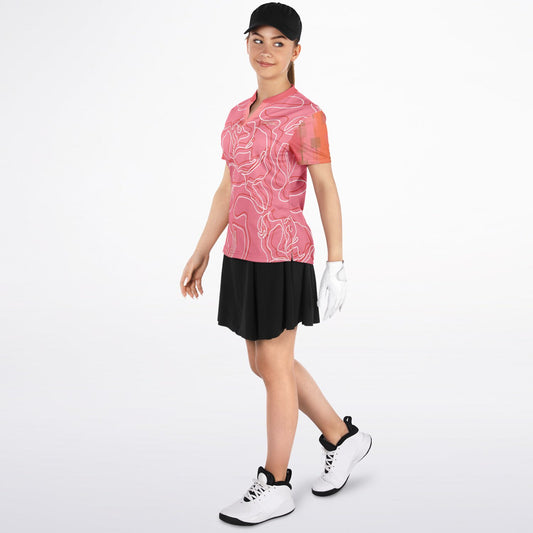 Sunsets in Coral Gables Abstract Floral Mandarin Collar Ladies Polo Golf Shirt