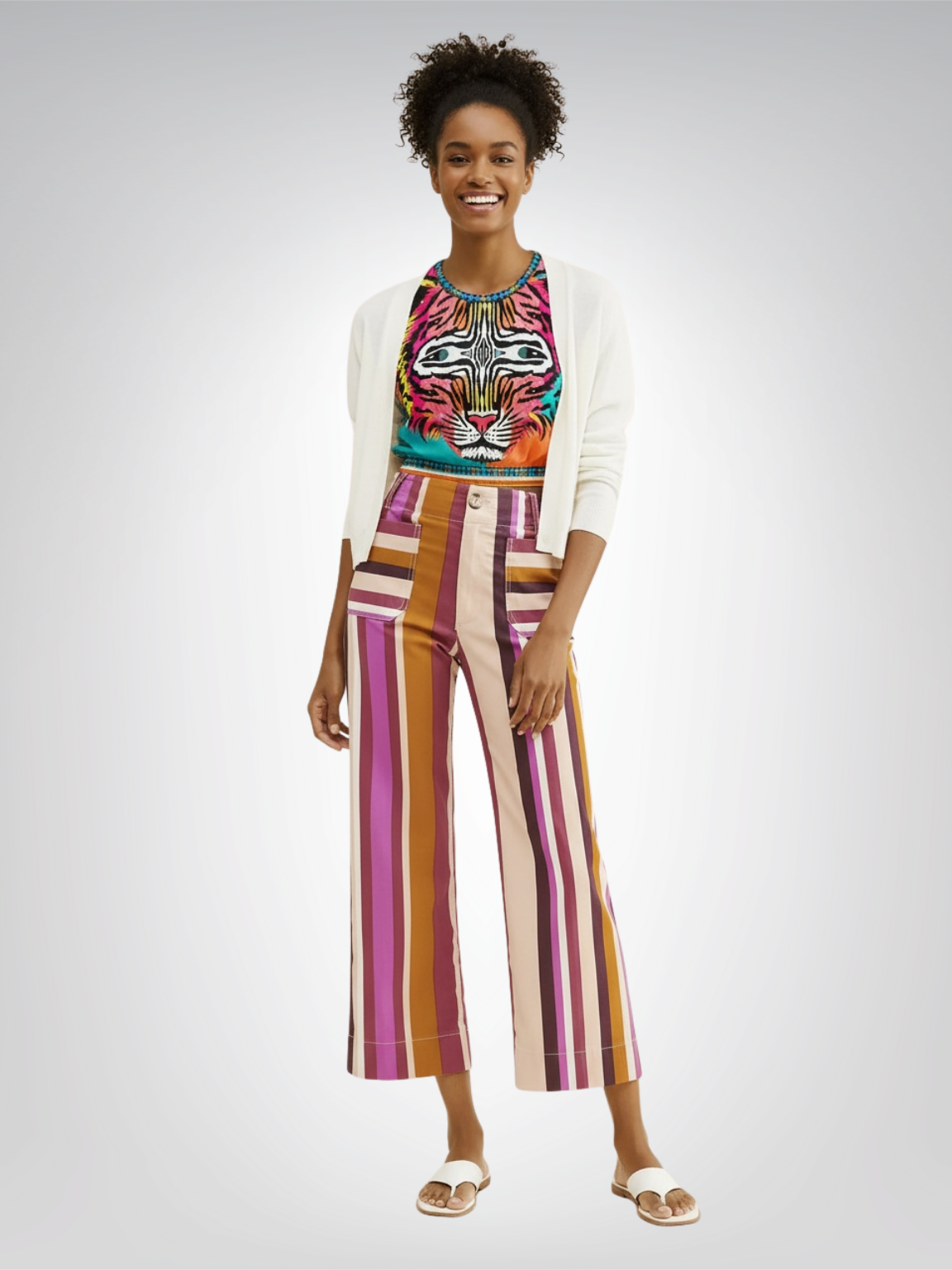 Tiger in Colorful Carnivale Eco-Poly Short Sleeve Cropped Pullover