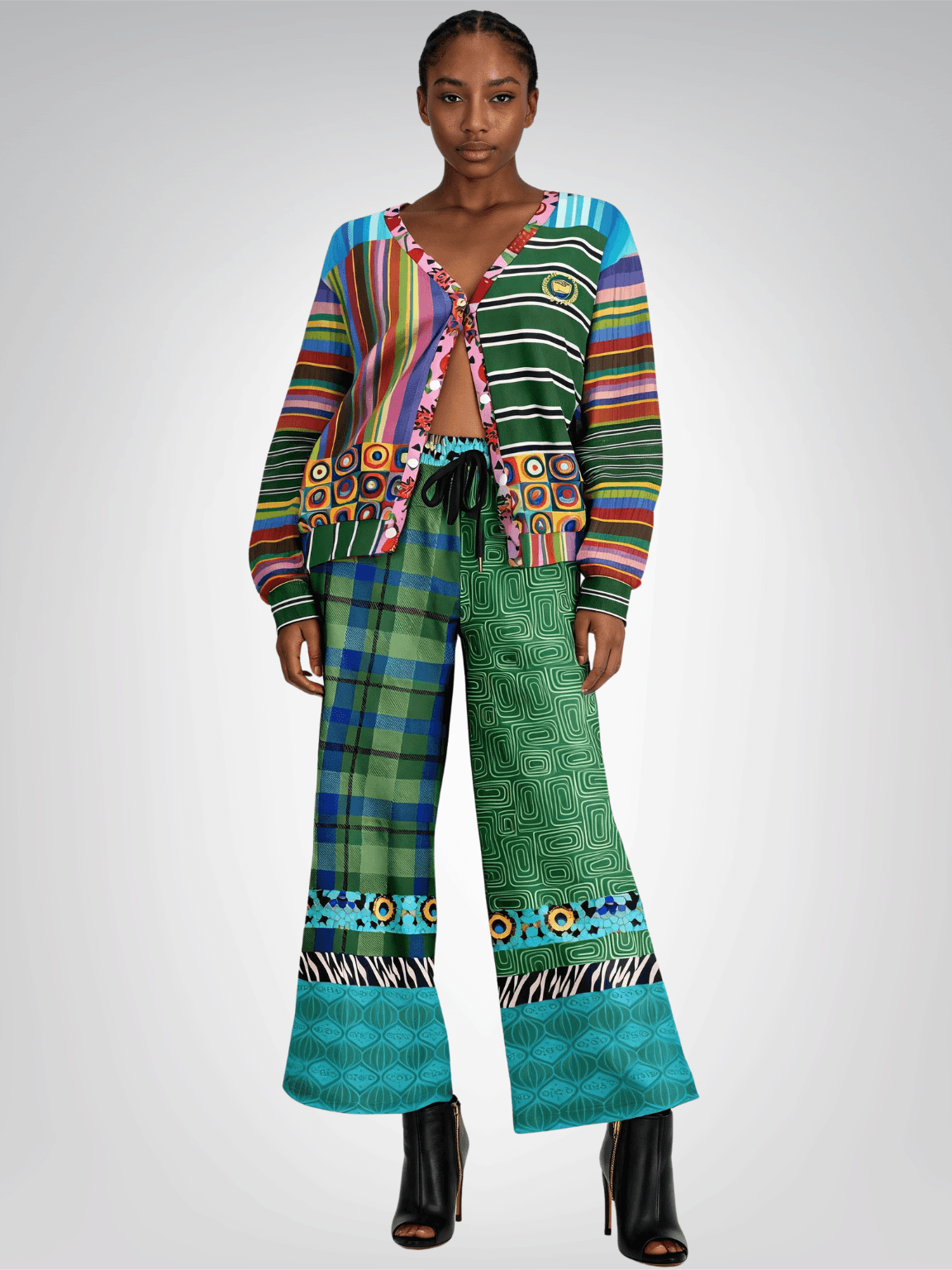Electric Garden Maze Geometric Plaid Eco-Poly Wide Leg Pants