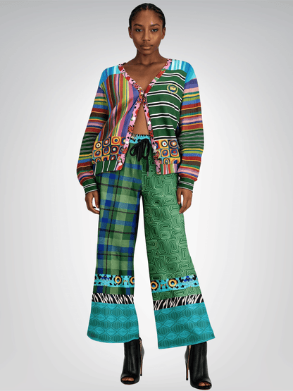 Electric Garden Maze Geometric Plaid Eco-Poly Wide Leg Pants
