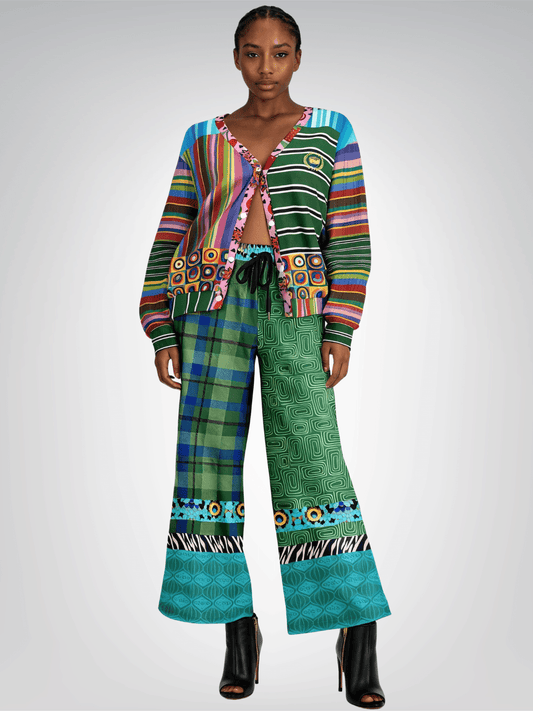 Electric Garden Maze Geometric Plaid Eco-Poly Wide Leg Pants