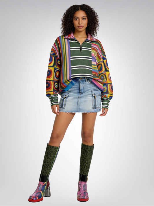 Striped in Silence Rugby Stripe Heavyweight Oversized Quarter Zip Sweatshirt