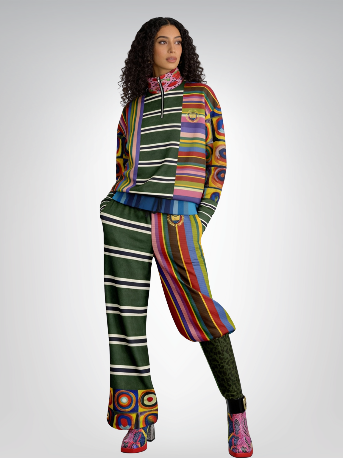 Striped in Silence Rugby Stripe Heavyweight Oversized Quarter Zip Sweatshirt