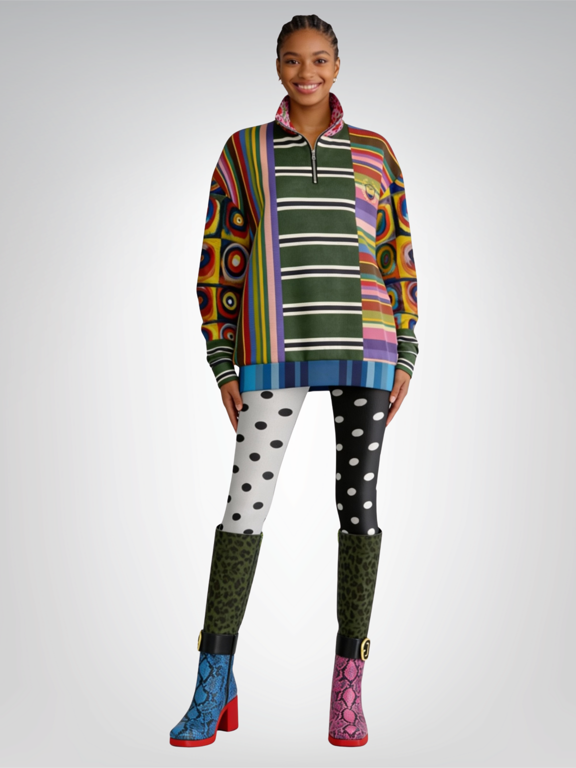 Striped in Silence Rugby Stripe Heavyweight Oversized Quarter Zip Sweatshirt