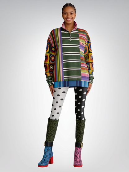 Striped in Silence Rugby Stripe Heavyweight Oversized Quarter Zip Sweatshirt