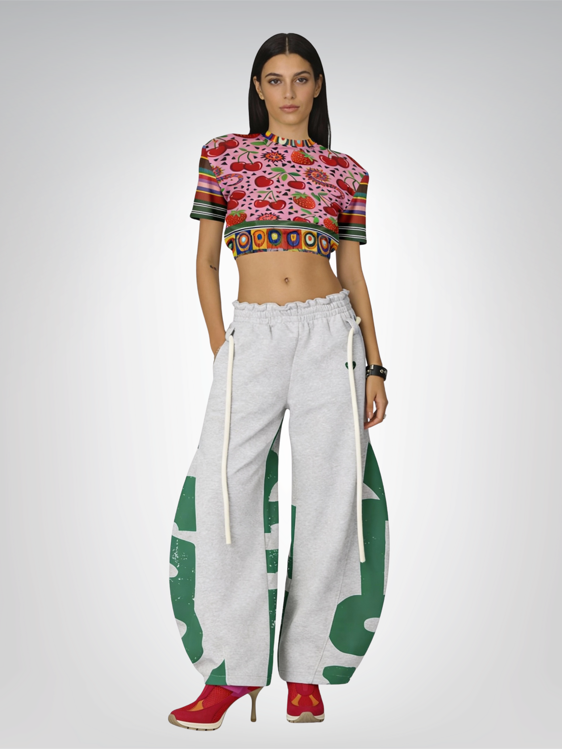 Striped in Silence Strawberry Life Eco-Poly Short Sleeve Cropped Pullover