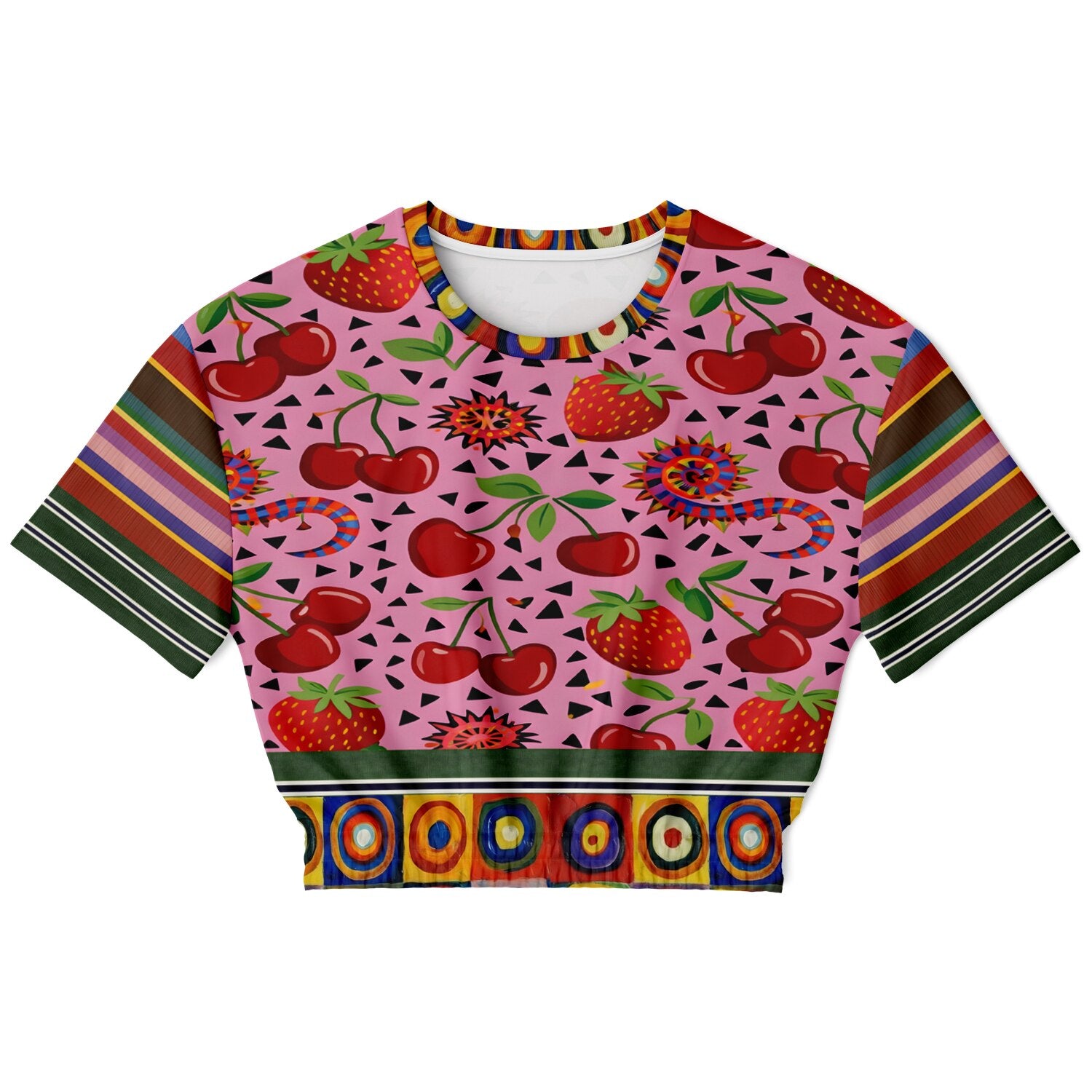 Striped in Silence Strawberry Life Eco-Poly Short Sleeve Cropped Pullover