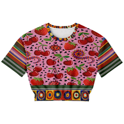 Striped in Silence Strawberry Life Eco-Poly Short Sleeve Cropped Pullover