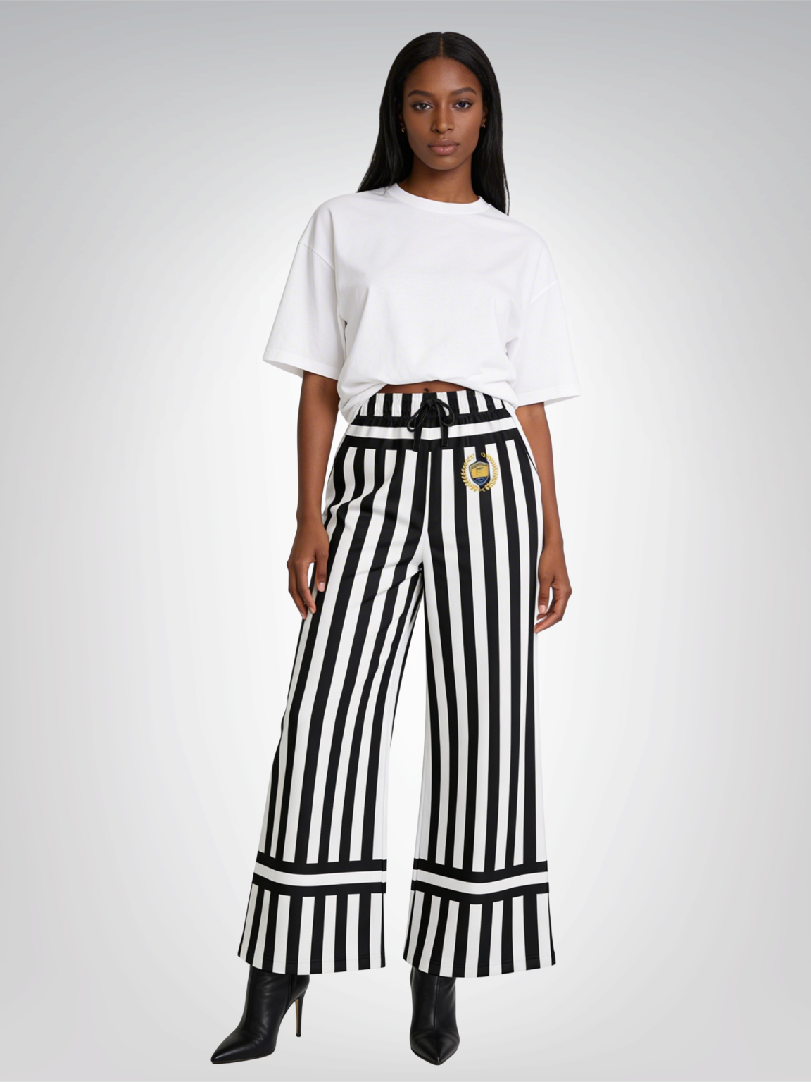 Stripes in Black and White Eco-Poly Wide Leg Pants