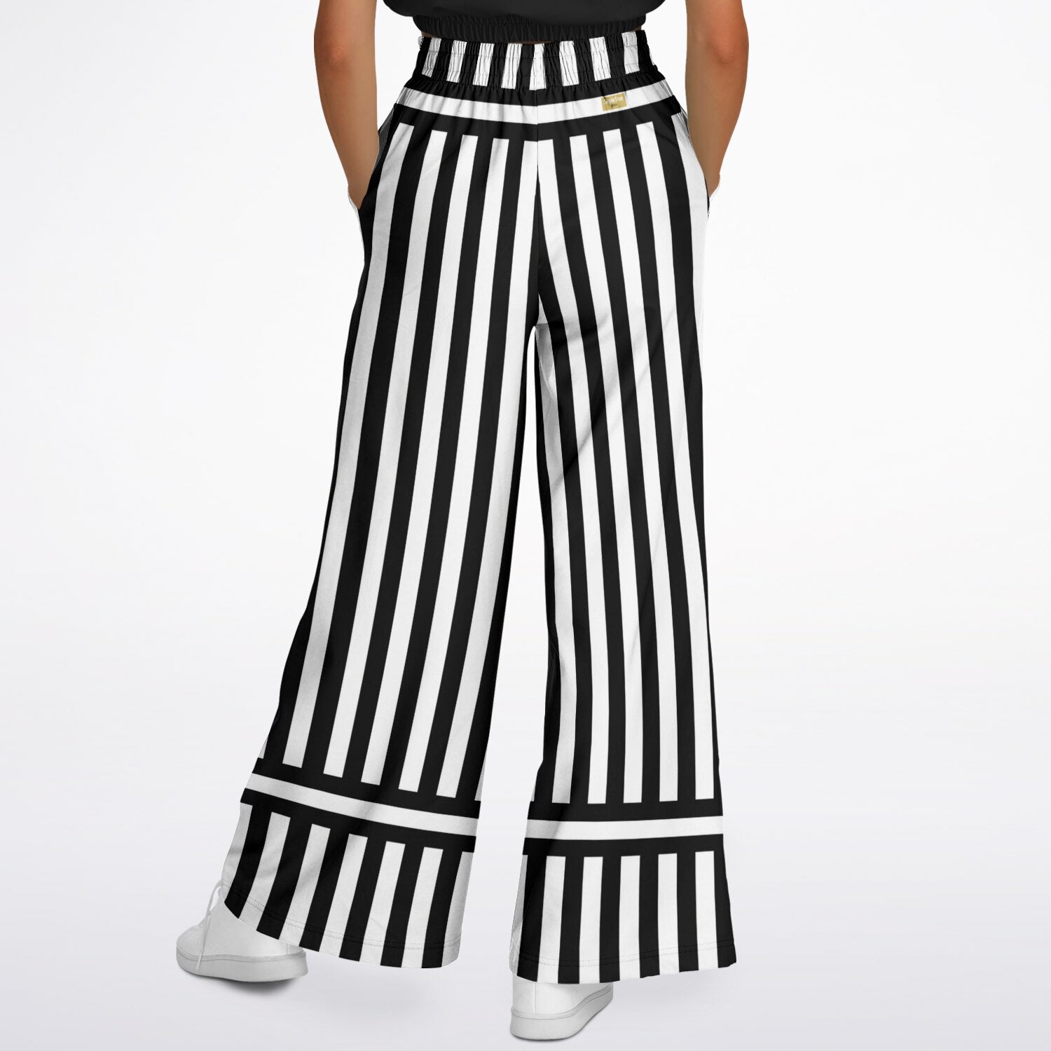 Stripes in Black and White Eco-Poly Wide Leg Pants