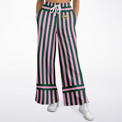 Stripes in Kash Green and Pink Eco-Poly Wide Leg Pants