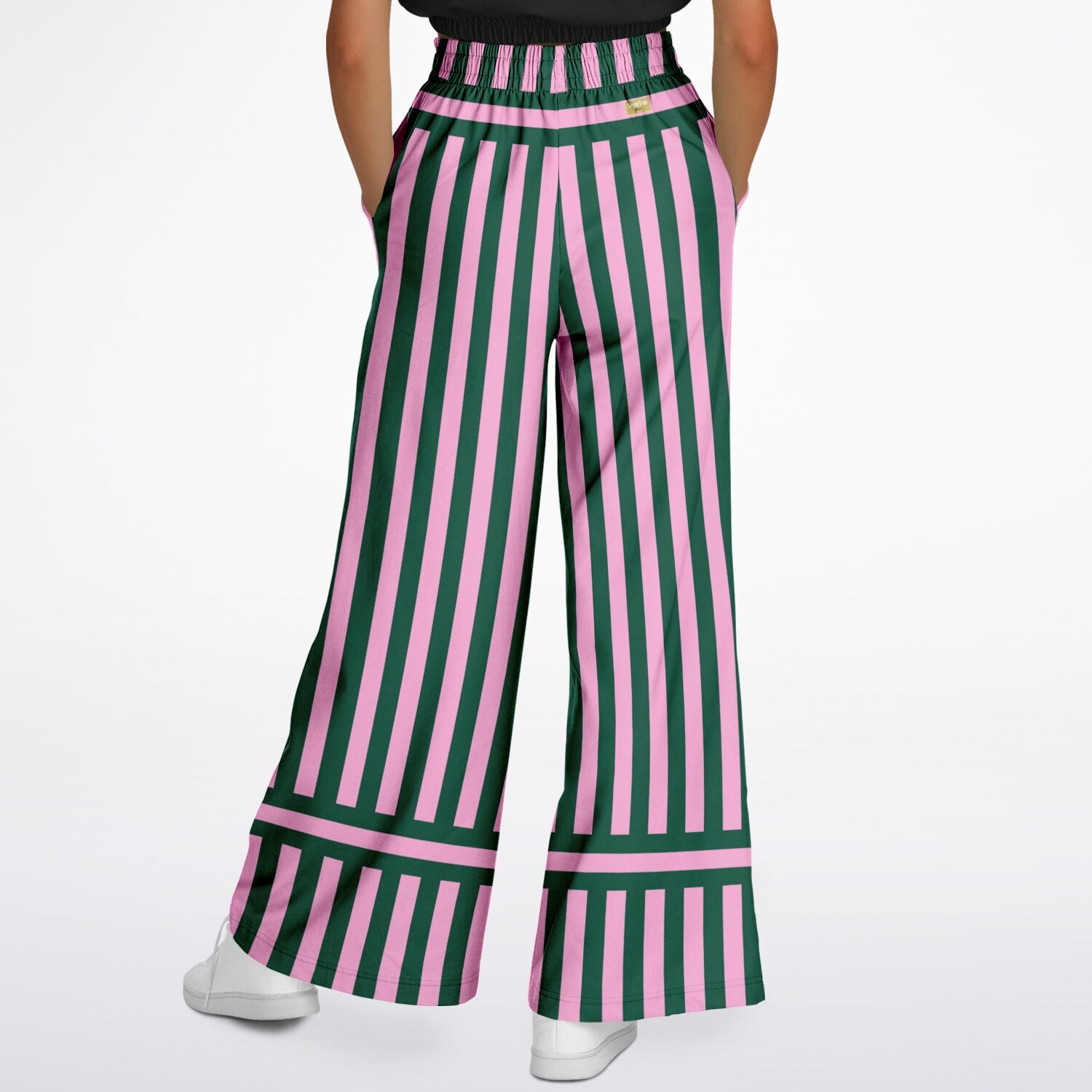 Stripes in Kash Green and Pink Eco-Poly Wide Leg Pants