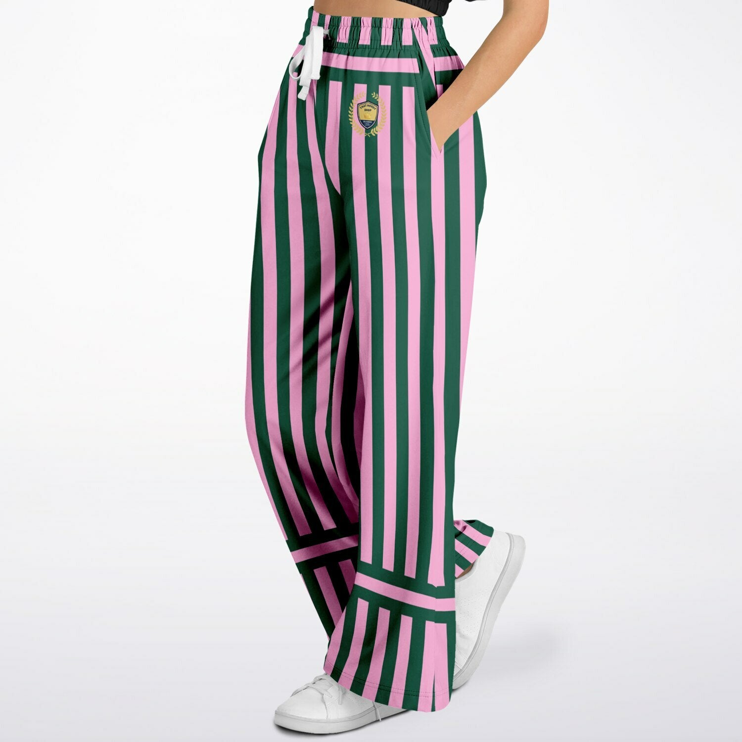 Stripes in Kash Green and Pink Eco-Poly Wide Leg Pants