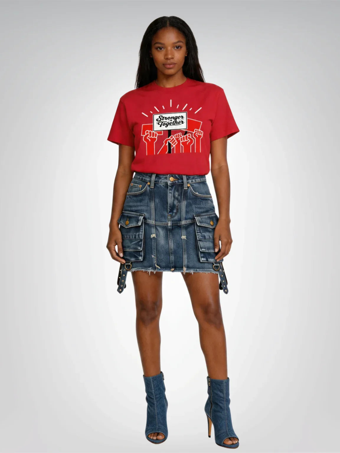 Stronger Together - Fists Raised in Red Heavyweight Unisex Tee