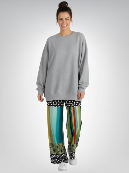 Sunflowers in My 1888 Van Gogh Stripe Eco-Poly Wide Leg Pants