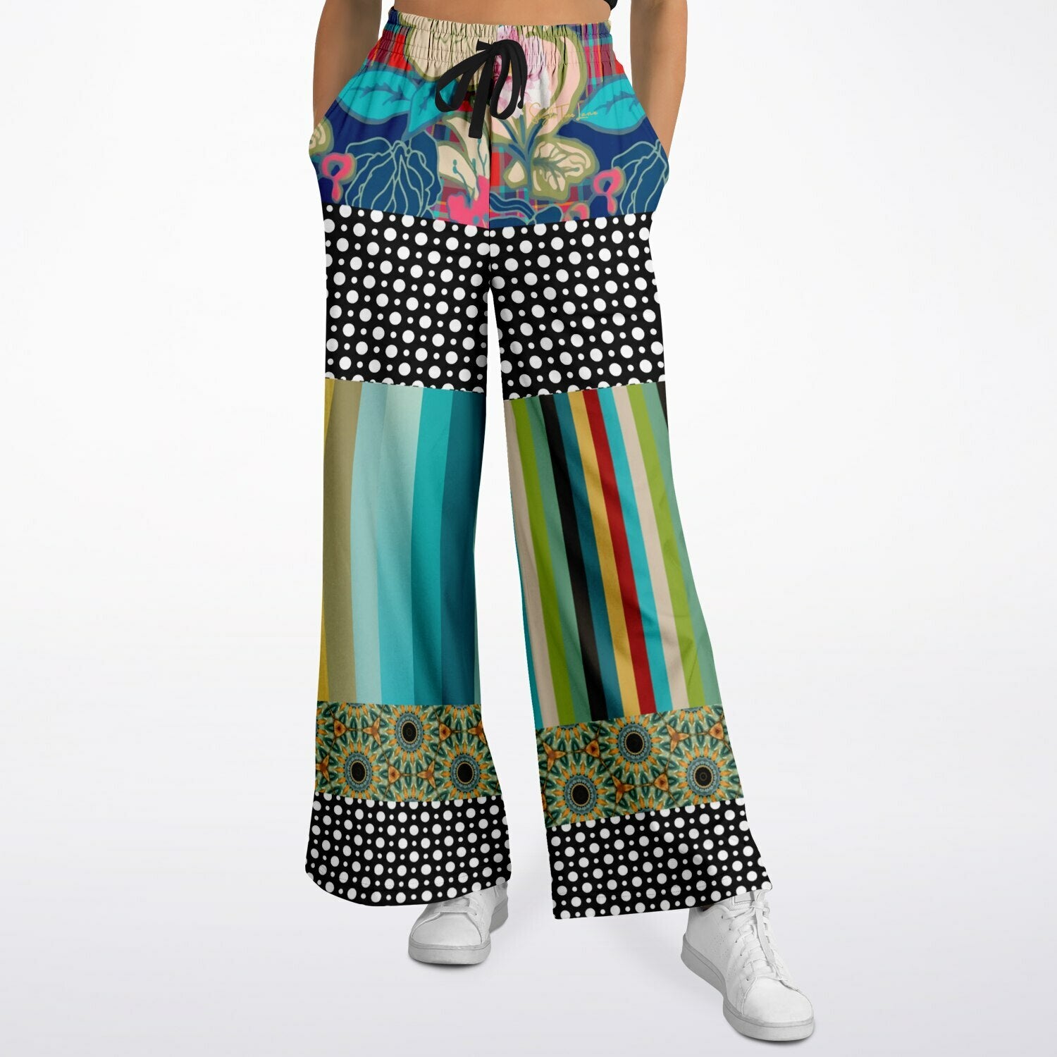 Sunflowers in My 1888 Van Gogh Stripe Eco-Poly Wide Leg Pants