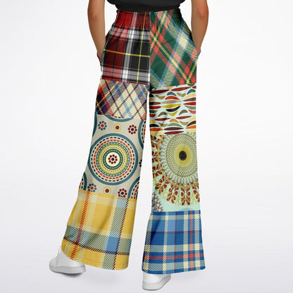 Sunny DeLite Plaid Patchwork Eco-Poly Wide Leg Pants