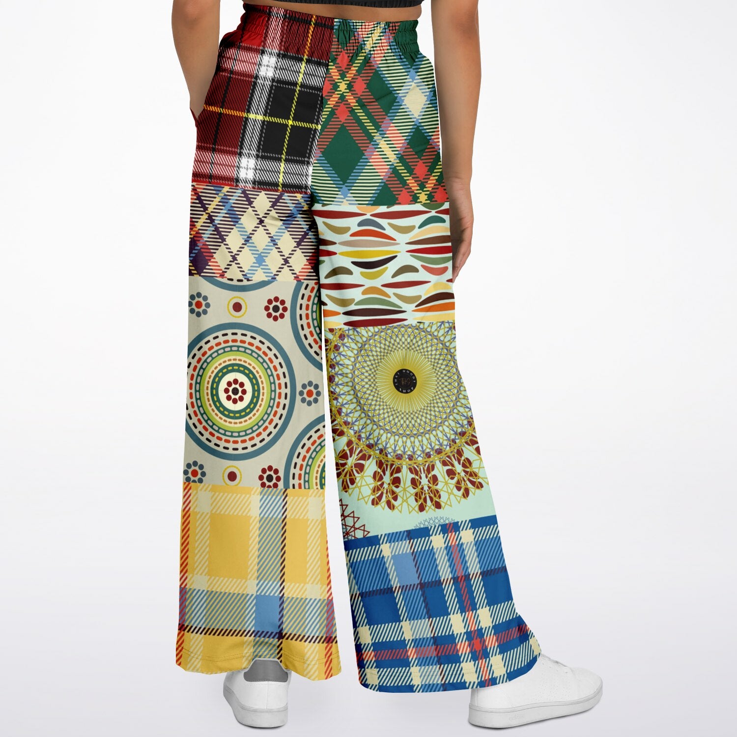 Sunny DeLite Plaid Patchwork Eco-Poly Wide Leg Pants