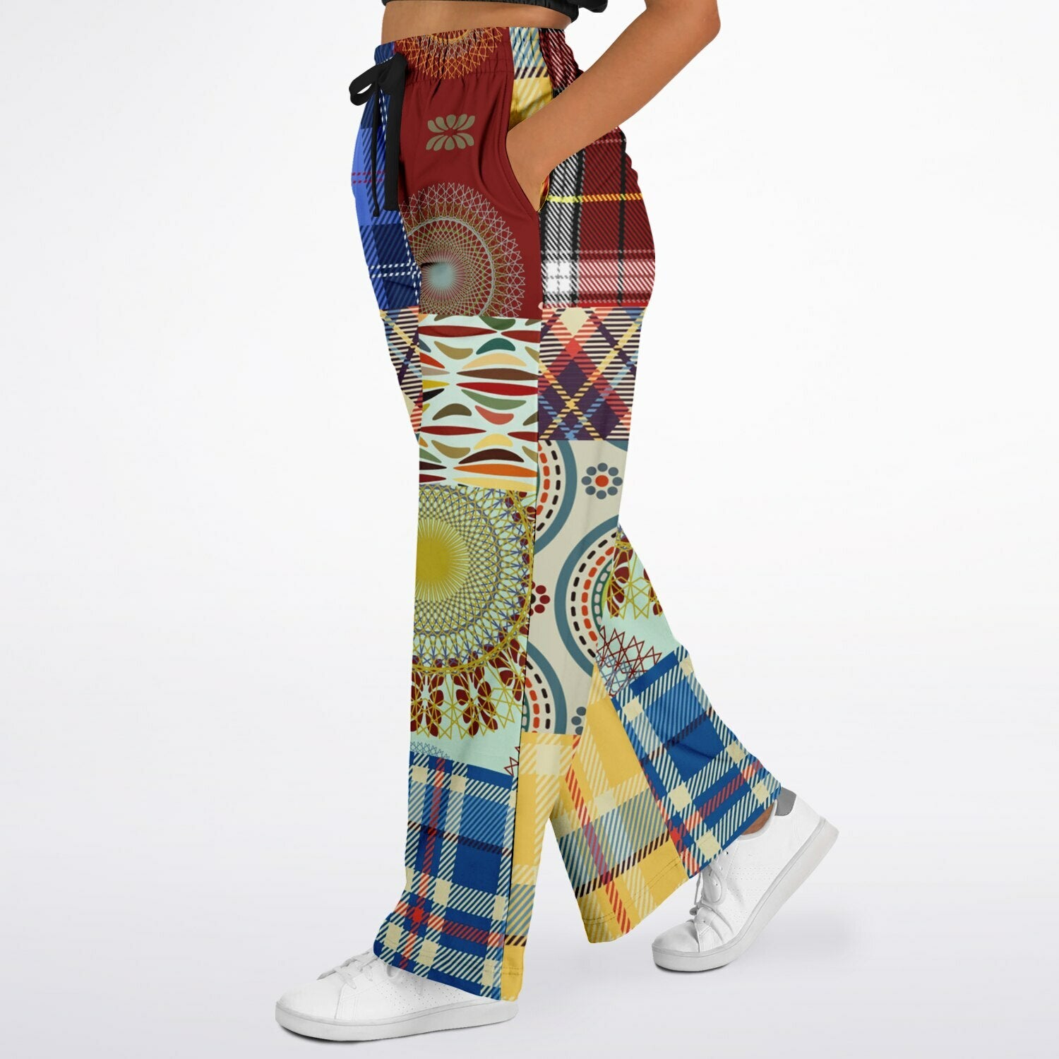 Sunny DeLite Plaid Patchwork Eco-Poly Wide Leg Pants