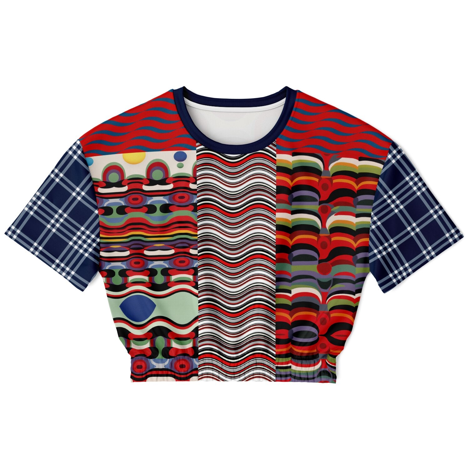 Sunset in Cassis Abstract Rainbow Stripe Eco-Poly Short Sleeve Cropped Pullover