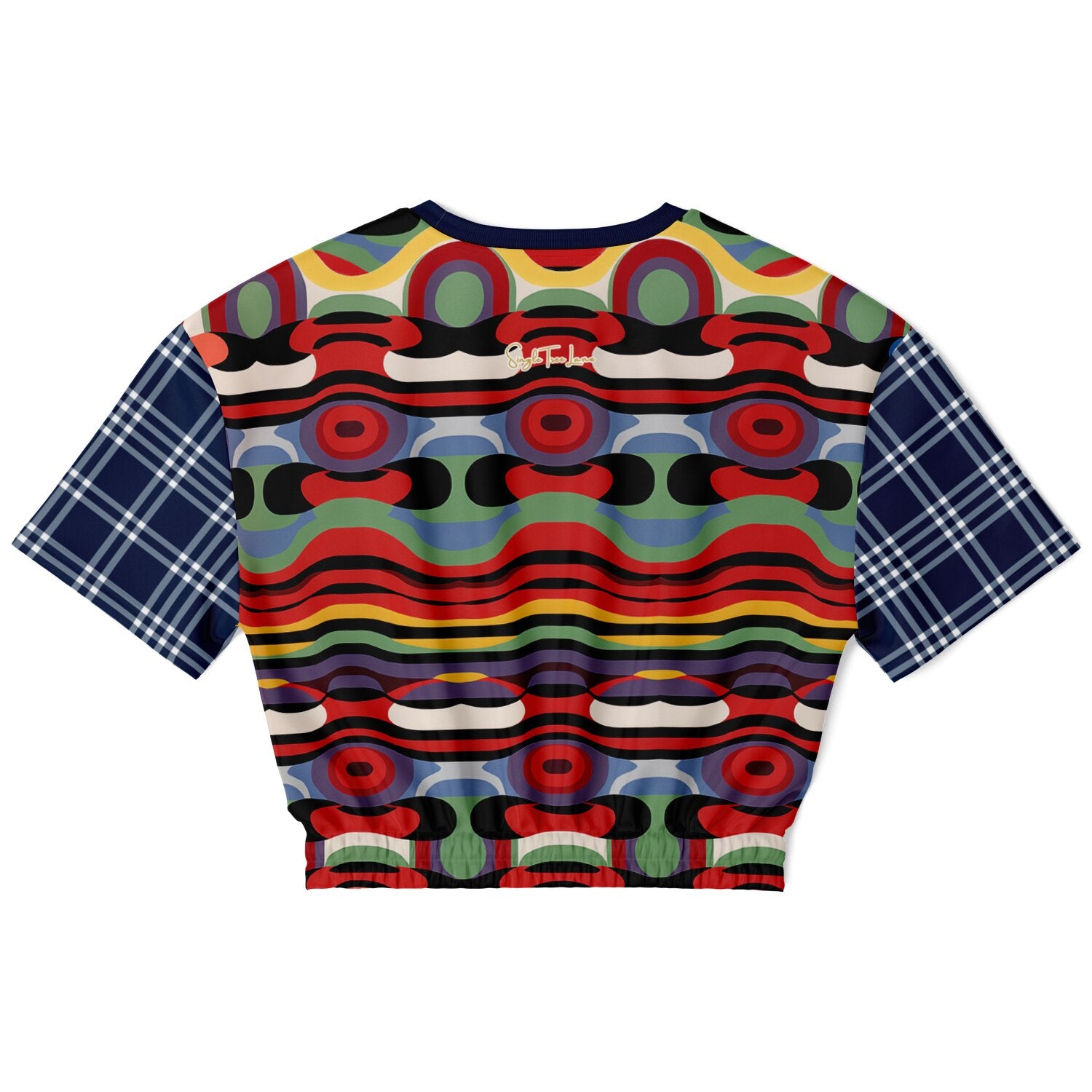 Sunset in Cassis Abstract Rainbow Stripe Eco-Poly Short Sleeve Cropped Pullover