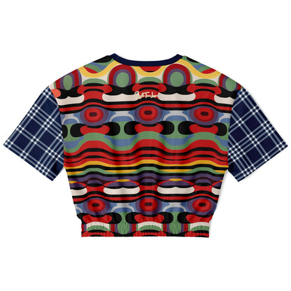 Sunset in Cassis Abstract Rainbow Stripe Eco-Poly Short Sleeve Cropped Pullover