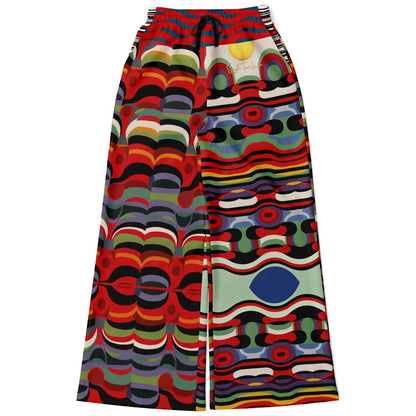 Sunset in Cassis Abstract Rainbow Stripe Eco-Poly Wide Leg Pants