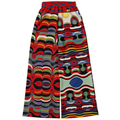Sunset in Cassis Abstract Rainbow Stripe Eco-Poly Wide Leg Pants