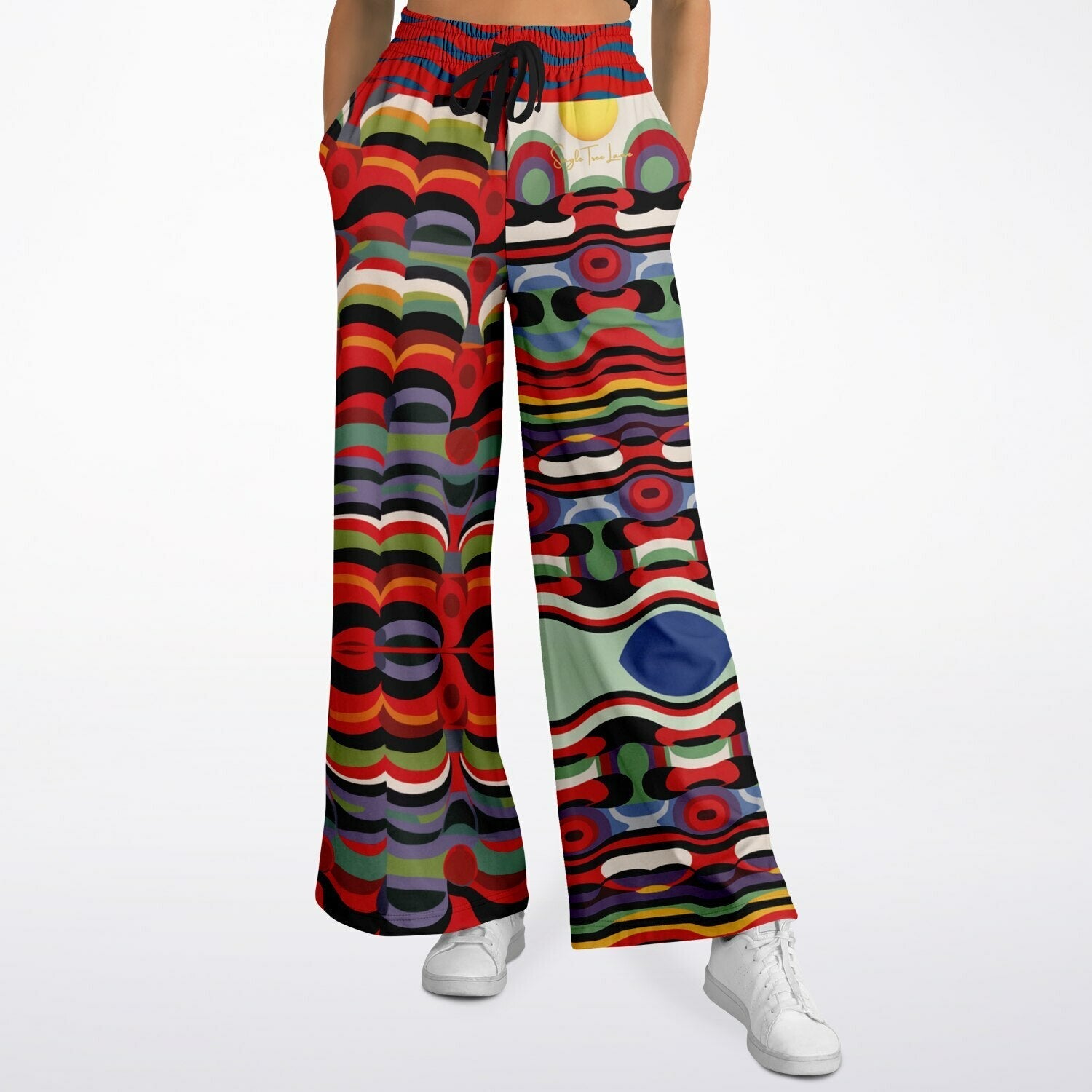 Sunset in Cassis Abstract Rainbow Stripe Eco-Poly Wide Leg Pants