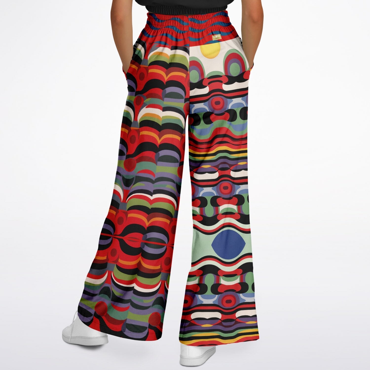 Sunset in Cassis Abstract Rainbow Stripe Eco-Poly Wide Leg Pants