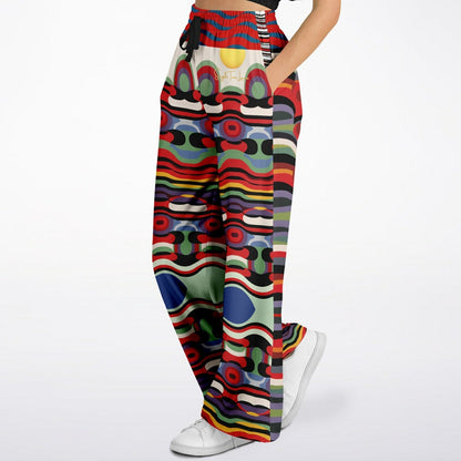 Sunset in Cassis Abstract Rainbow Stripe Eco-Poly Wide Leg Pants