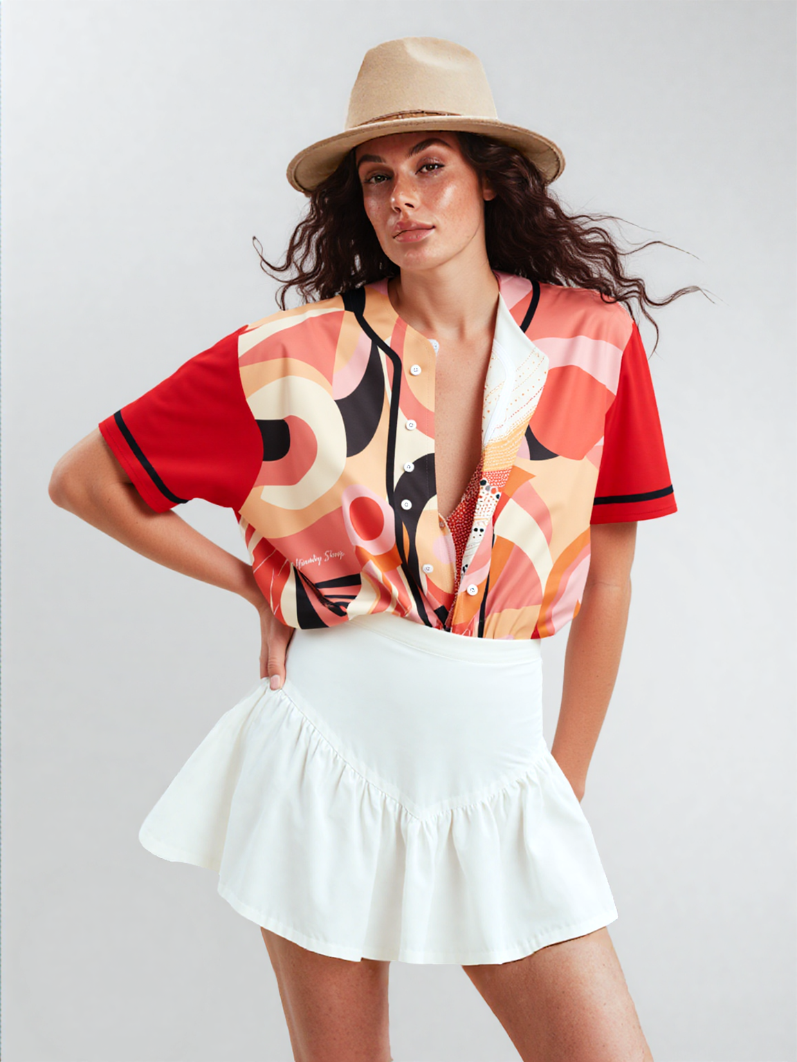 Sunset Springs Abstract 70s Short Sleeve Eco-Poly Reversible Baseball Jersey