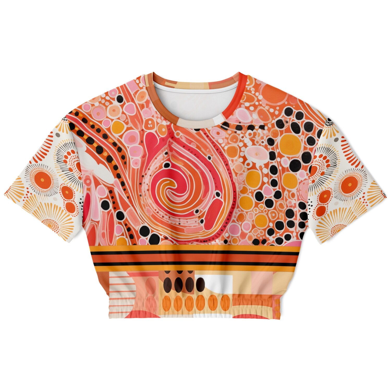 Sunset Springs Abstract 70s Print Eco-Poly Cropped Short Sleeve Pullover