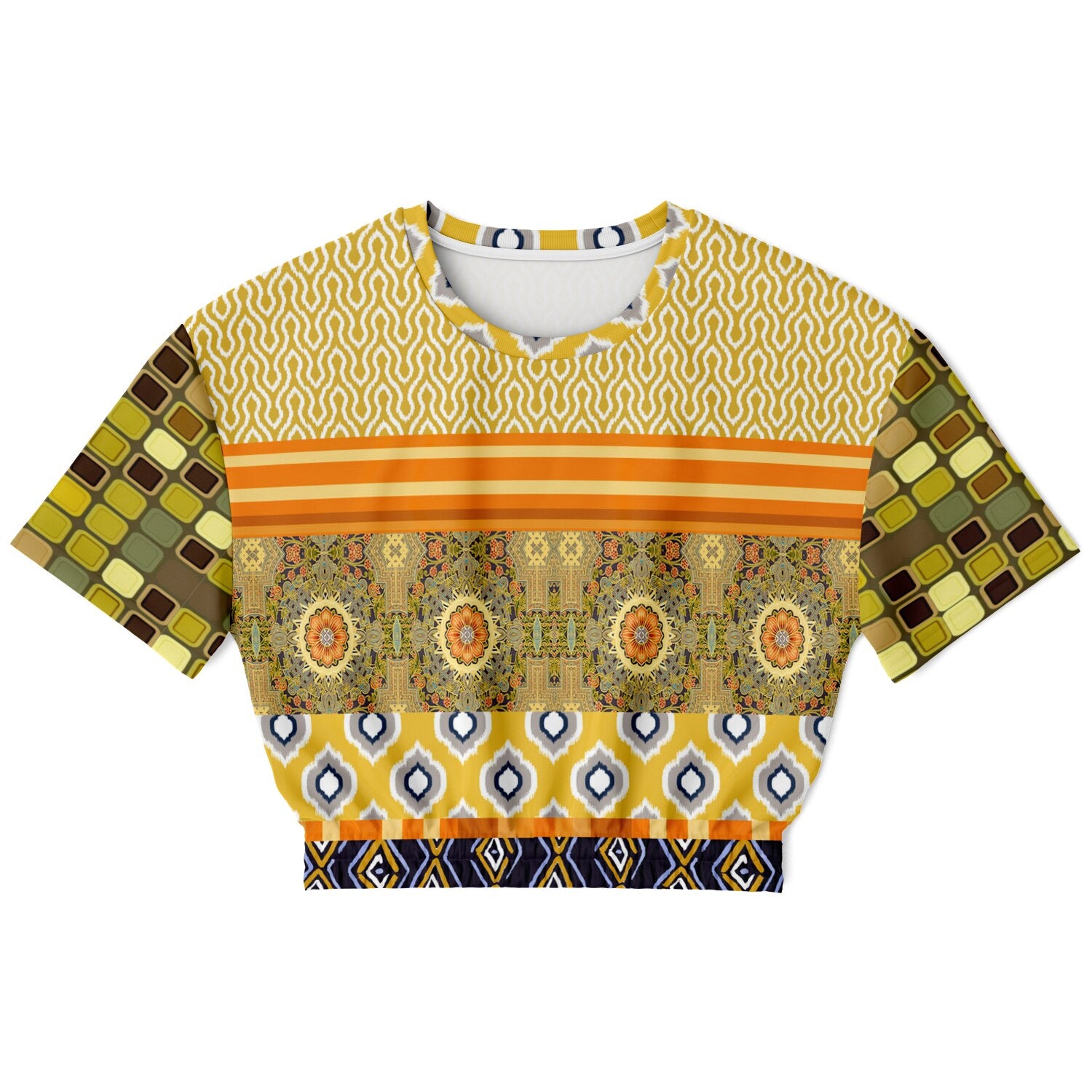 Sunshine of My Life in Patchwork Eco-Poly Short Sleeve Cropped Pullover