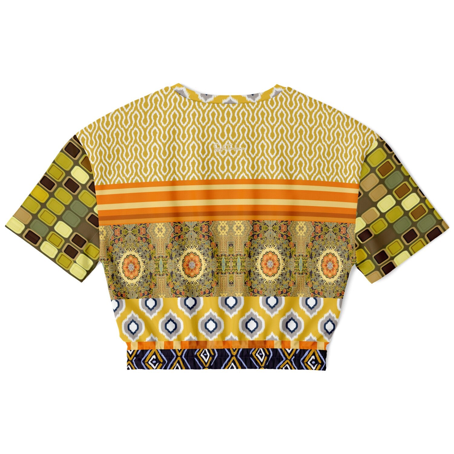 Sunshine of My Life in Patchwork Eco-Poly Short Sleeve Cropped Pullover