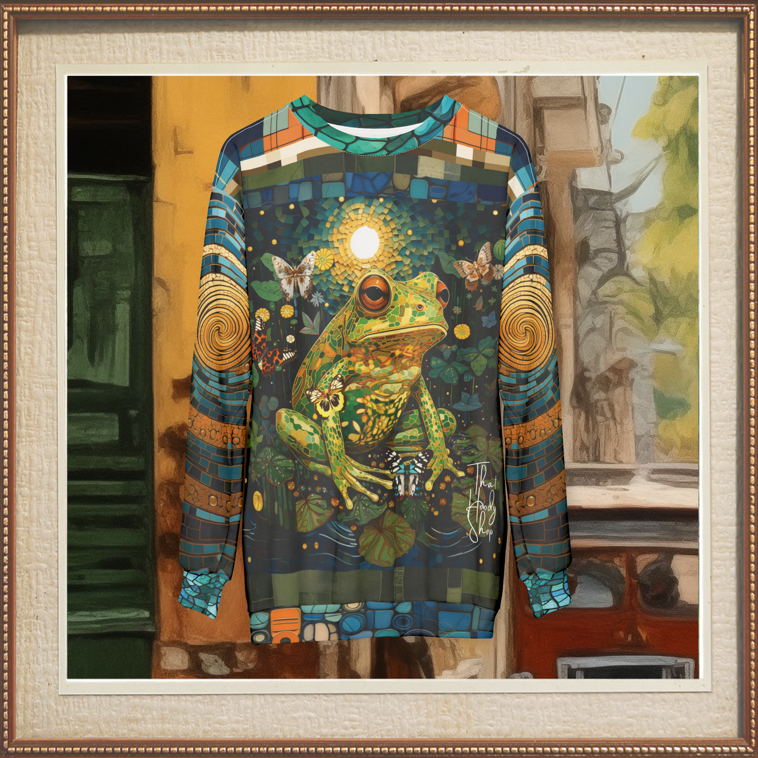 Super Jolly Green Leap Frog Mosaic Print Unisex Sweatshirt (Gold Label)